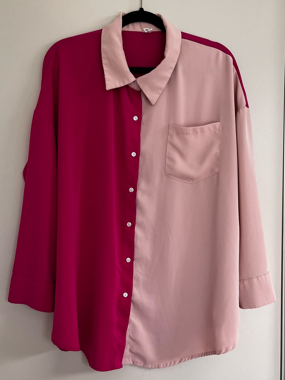 Two-Tone Pink & Rose Button-Front Blouse
